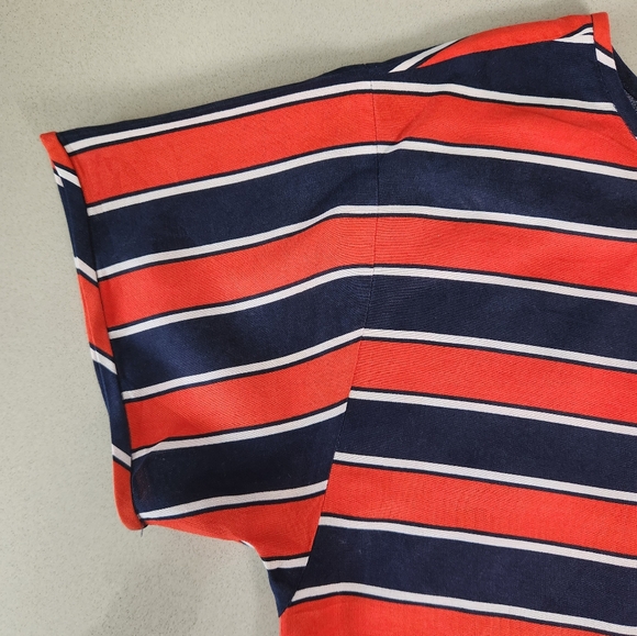 J. Crew 100% Silk Red White and Blue Striped Short Sleeve Top - Size 4 - Picture 4 of 10